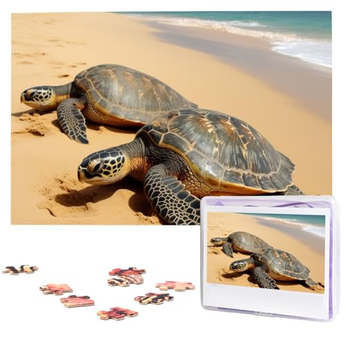 Turtles on The Beach Puzzles 1000 Teile mit Aufbewahrungstasche, personalisierte Puzzles für Männer und Frauen, Bilderpuzzle für Familie, anspruchsvolle Fotos, Puzzle für Heimdekoration (74,9 x 50 cm) von Fhpce