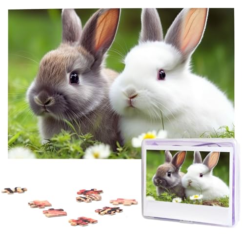 Two Little Cute Rabbits Puzzles 1000 Pieces with Storage Bag Personalized Jigsaw Puzzles for Men Women Picture Puzzle for Family Challenging Photos Puzzle for Home Decor (74.9 cm x 50.0 cm) von Fhpce