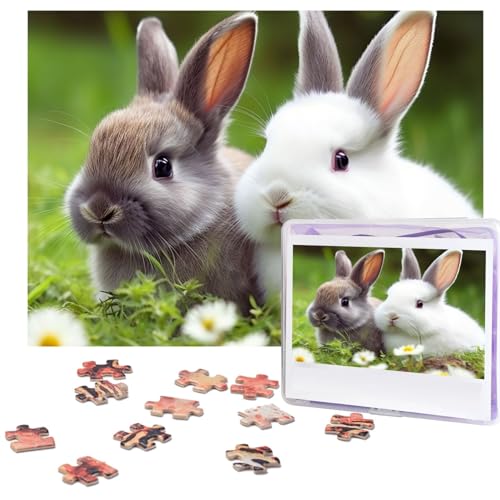 Two Little Cute Rabbits Puzzles 500 Pieces with Storage Bag Personalized Jigsaw Puzzles for Men Women Picture Puzzle for Family Challenging Photos Puzzle for Home Decor (51.8 cm x 38.1 cm) von Fhpce