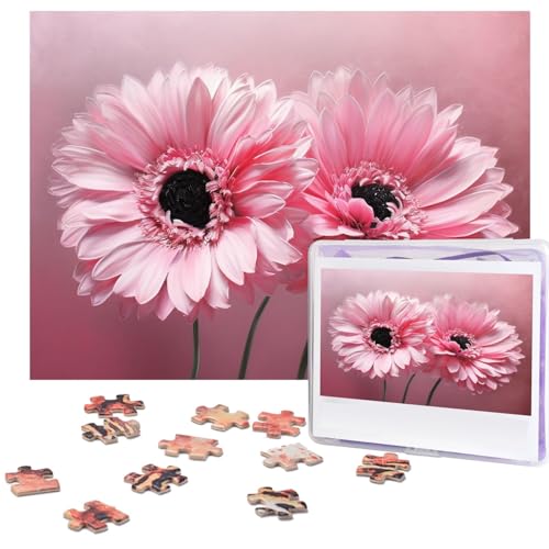 Two Pink Floral Puzzles 500 Pieces with Storage Bag Personalized Jigsaw Puzzles for Men Women Picture Puzzle for Family Challenging Photos Puzzle for Home Decor (51.8 cm x 38.1 cm) von Fhpce