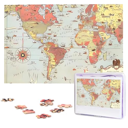 Weltkarten-Puzzle, 1000 Teile, mit Aufbewahrungstasche, personalisierte Puzzles für Männer und Frauen, Bilderpuzzle für Familie, anspruchsvolle Fotos, Puzzle für Heimdekoration (74,9 x 50 cm) von Fhpce