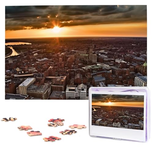 York City Sonnenuntergang Bilderpuzzles 1000 Teile mit Aufbewahrungstasche, personalisierte Puzzles für Männer und Frauen, Bilderpuzzle für Familie, anspruchsvolle Fotos, Puzzle für Heimdekoration von Fhpce