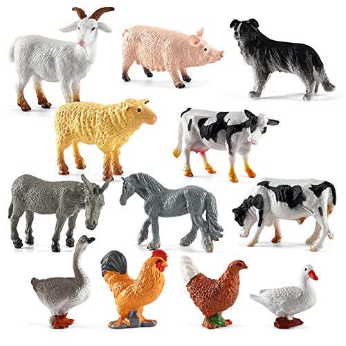 Fhsqwernm 12 Stücke Figuren Cartoon Realstic Statue PVC Scheune Tiere Spielset Kuchen Dekoration von Fhsqwernm