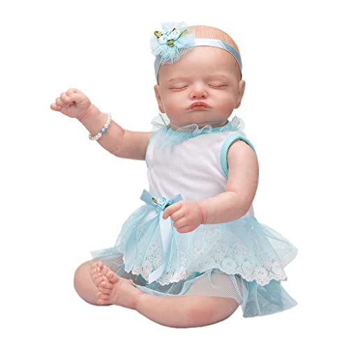 Fhsqwernm 49 cm Spielzeug Realistisches Baby Weiße Haut Blauem Kleid Pädagogische Erwachsene Party F von Fhsqwernm