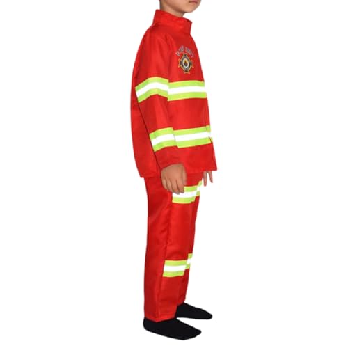 Fhsqwernm Feuerwehrmann-Kostüm für Kinder, inklusive Mantel und Hose, Halloween, Cosplay, Feuerwehrmann-Kostüm für Kinder, Jungen, Mädchen im Alter von 6–10 Jahren von Fhsqwernm