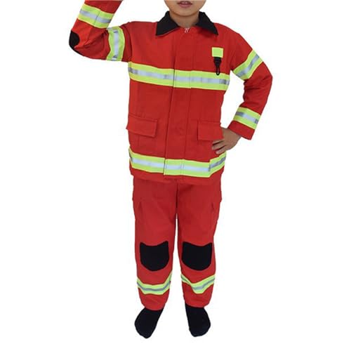 Fhsqwernm Feuerwehrmann-Kostüm für Kinder, inklusive Mantel und Hose, Halloween, Cosplay, Feuerwehrmann-Kostüm für Kinder, Jungen, Mädchen im Alter von 6–10 Jahren von Fhsqwernm