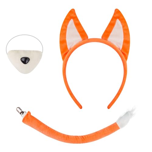 Fhsqwernm Katzen Ohm Stirnband Set Plüsch Schwanz FALSCH NASE ROCK TIERE COSPLY SET FOXES KOSTÜMZBEHör Für Halloween Set Für Halloween von Fhsqwernm