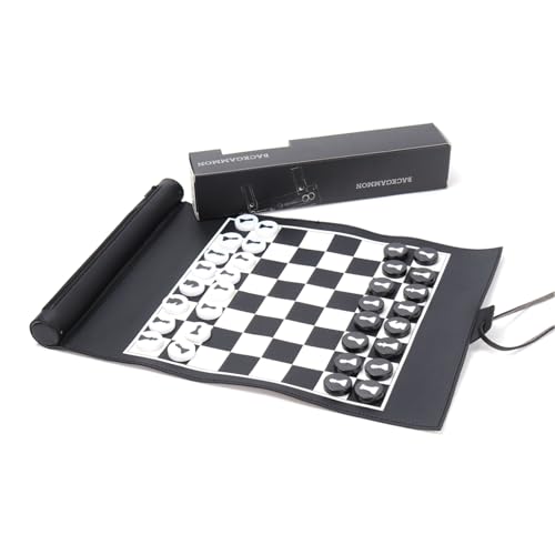 Roll-up Leder Schachbrett mit Acryl Schachfiguren Brettspiel Set Schachmatte Tragbares weiches Schachbrett von Fhsqwernm