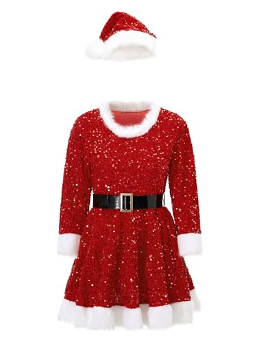 Fiacafyo Damen Frau Santa Claus Kostüm Erwachsene Weihnachten Samt Kapuzen Tutu Kleid Cosplay Outfit Verkleidung für Weihnachten (F-Red, L) von Fiacafyo