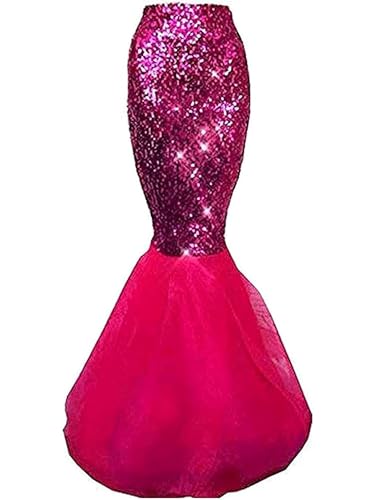 Fiacafyo Damen Meerjungfrau Kostüm Rock Halloween Cosplay Pailletten Langer Schwanz Verkleidung Prinzessin Mesh Rüschen Maxi Party Rock (B-Rose, L) von Fiacafyo