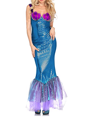 Fiacafyo Damen Meerjungfrau Party Kostüm Trägerlos Tube Tops Rüschen Pailletten Bodycon Langer Schwanz Cosplay Kostüm Halloween Verkleidung (B-Blue Purple, S) von Fiacafyo