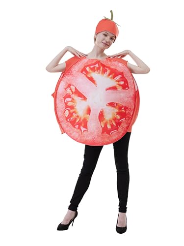 Fiacafyo Halloween-Kostüm für Damen, Obst, Gemüse, Cosplay, Trauben, Strauß/Orangenscheiben/Tomatenscheiben, Weste mit Hut, Set für Urlaubsparty (Rot, Einheitsgröße) von Fiacafyo