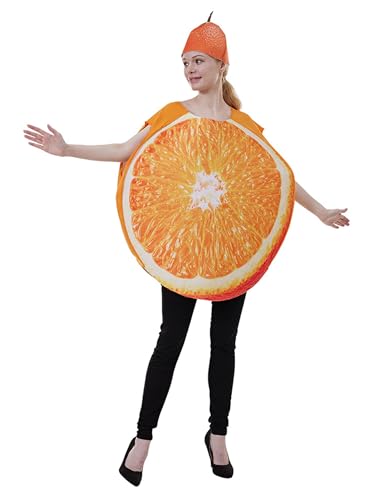 Fiacafyo Halloween-Kostüm für Damen, Obst, Gemüse, Cosplay, Traubenstrauß/Orangenscheiben/Tomatenscheibe, Weste mit Hut, Set für Urlaubsparty (B-Orange, Einheitsgröße) von Fiacafyo