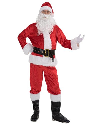 Fiacafyo Herren Weihnachten Weihnachtsmann Kostüm Xmas Outfits Luxus Samt Cosplay Verkleidung Weihnachtsmann Party Kleidung (C-Weiß, L) von Fiacafyo