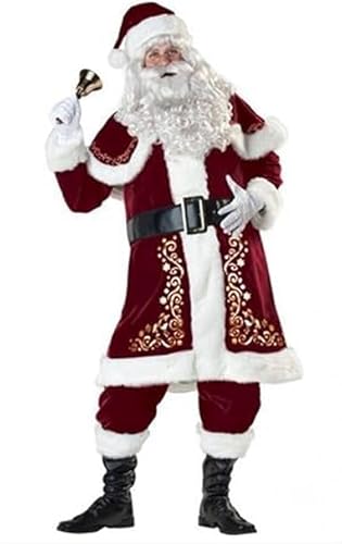 Fiacafyo Herren Weihnachten Weihnachtsmann Kostüm Xmas Outfits Luxus Samt Cosplay Verkleidung Weihnachtsmann Party Kleidung (E-Red, 2XL) von Fiacafyo