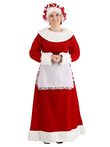 Fiacafyo Mrs. Claus Kostüm für Erwachsene, Damen, Deluxe, Samt, Weihnachtsmannkleid mit Schürze, Motorhauben-Outfit (A-Stil 1, XL) von Fiacafyo