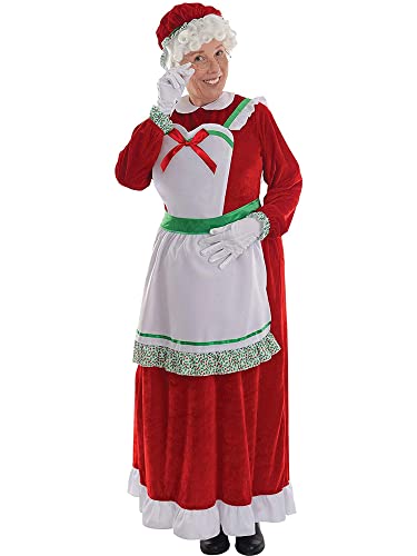 Fiacafyo Mrs. Claus Kostüm für Erwachsene, Damen, Deluxe, Samt, Weihnachtsmannkleid mit Schürze, Motorhauben-Outfit (A-Stil 2, M) von Fiacafyo