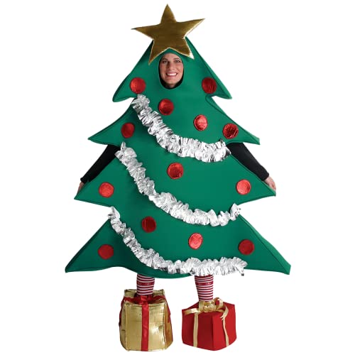 Fiacafyo Weihnachtsbaum-Kostüm für Erwachsene und Kinder, Cosplay-Set, baumförmiges Bühnenauftrittskostüm + Geschenk-geformte Schuhe, lustiges Weihnachts-Outfit (A-Grün, Einheitsgröße) von Fiacafyo