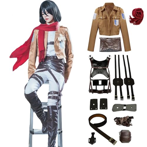 Fiamll Ackerman Cosplay Kostüm Scout Regiment Verkleidung AOT Cosplay Halloween Karneval Party Kostüm für Erwachsene L von Fiamll