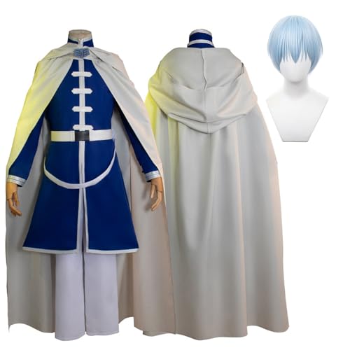 Fiamll Anime Frieren auf der Beerdigung Himmel Cosplay Kostüm Outfit Blau Uniform Mantel Full Set Halloween Party Karneval Dress Up Anzug mit Perücke für Männer Jungen S von Fiamll