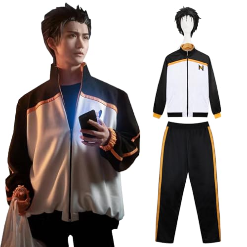 Fiamll Anime Natsuki Subaru Cosplay Kostüm Outfit Re Life In A Different World From Zero Hoodie Reißverschluss Jacke Mantel Sweatshirt Hose Karneval Outfits mit Perücke XXL von Fiamll