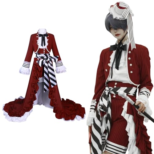 Fiamll Anime Tea Cup Ciel Phantomhive Cosplay Outfit Ciel Phantomhive Uniform Rot Kleider Halloween Karneval Party Bühnenauftritt Dress Up Anzug Kostüm Gotisch S von Fiamll