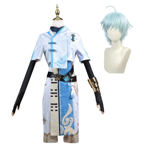 Fiamll Auswirkungen Cosplay Kostüm Chongyun Cosplay Kostüm Männer Blau Kostüm Halloween Top Hosen Vollen Satz L von Fiamll