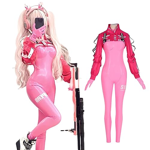 Fiamll Nikke Cosplay Alice Kostüm Damen Rosa Jumpsuit Jacke Handschuhe Halloween Karneval Kostüm Set L von Fiamll