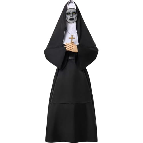 Fiamll Nonne Kostüm Nonne Outfit für Halloween Cosplay Schwarzes Nonnen Kostüm für Damen Faschin Karneval Kirchen Motto Party S von Fiamll