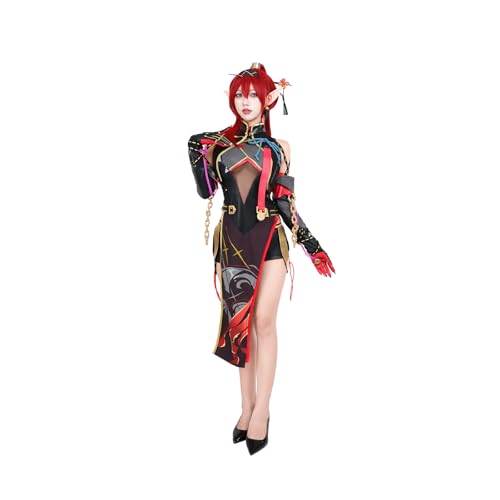 Fiamll Yinlin Cosplay Schwarz Cheongsam Kostüm Wuthering Waves Spielcharakter Uniform Komplettes Set Halloween Karneval Party für Damen Mädchen Dress Up Anzug XL von Fiamll