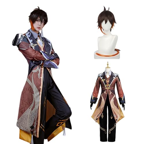 Fiamll Zhongli Cosplay Kenshin Zhongli Kostüm Outfit Charaktere Uniform Kleid Full Set Halloween L von Fiamll