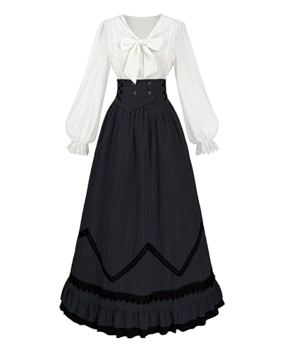 Fiamll mittelalter kostüm damen viktorianisches kleid renaissance kleid damen 1900er Renaissance Kostüm Mittelalter Vintage Rock Viktorianische Bluse Set, Schwarz, XL Fiamll mittelalter kostüm damen viktorianisches kleid renaissance kleid damen 1900er Renaissance Kostüm Mittelalter Vintage Rock Viktorianische Bluse Set, Schwarz, XL von Fiamll