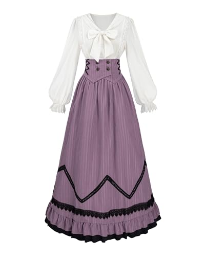 Fiamll mittelalter kostüm damen viktorianisches kleid renaissance kleid damen 1900er Renaissance Kostüm Mittelalter Vintage Rock Viktorianische Bluse Set, Violett, S Fiamll mittelalter kostüm damen viktorianisches kleid renaissance kleid damen 1900er Renaissance Kostüm Mittelalter Vintage Rock Viktorianische Bluse Set, Violett, S von Fiamll