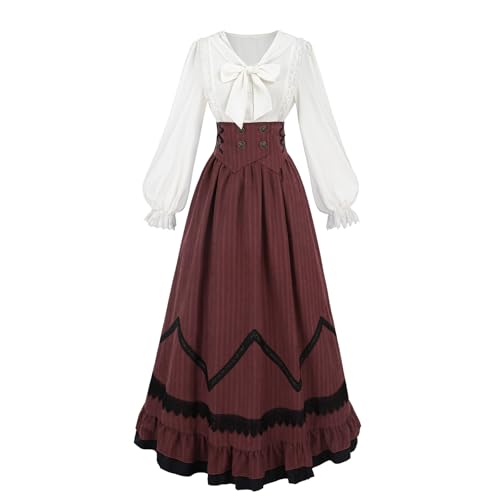 Fiamll mittelalter kostüm damen viktorianisches kleid renaissance kleid damen 1900er Renaissance Kostüm Mittelalter Vintage Rock Viktorianische Bluse Set, Weinrot, M Fiamll mittelalter kostüm damen viktorianisches kleid renaissance kleid damen 1900er Renaissance Kostüm Mittelalter Vintage Rock Viktorianische Bluse Set, Weinrot, M von Fiamll