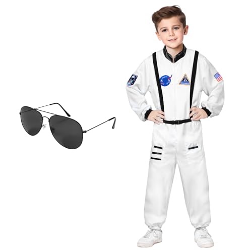 Ficlwigkis Astronaut Kostüm Herren Space Weltall Kostüm Herren Karneval Kostüme Astronauten Kostüm Faschingskostüme (Weiß Kinder, 110) von Ficlwigkis