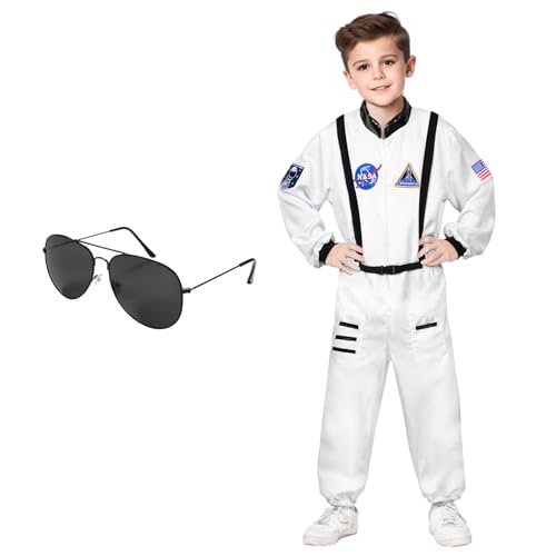 Ficlwigkis Astronaut Kostüm Herren Space Weltall Kostüm Herren Karneval Kostüme Astronauten Kostüm Faschingskostüme (Weiß Kinder, 150) von Ficlwigkis