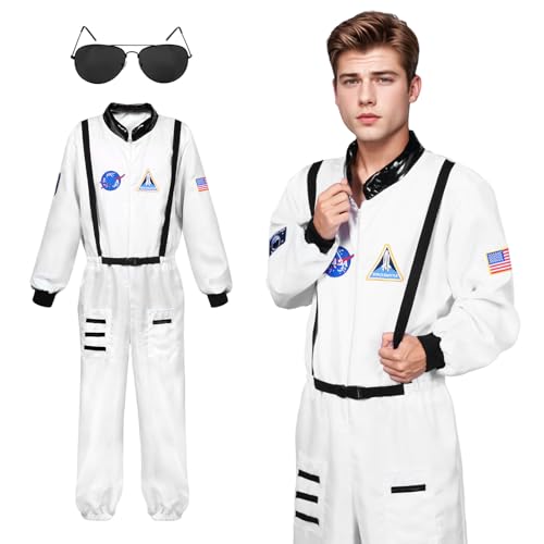 Ficlwigkis Astronaut Kostüm Herren Space Weltall Kostüm Herren Karneval Kostüme Astronauten Kostüm Faschingskostüme (Weißer Erwachsener, L) von Ficlwigkis