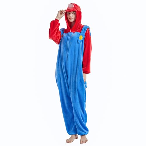 Ficlwigkis Kostüm Onesie Jumpsuit Kostüm Pyjama Fasching Kostüm für Damen Herren Erwachsene Karneval Halloween Kostüm (Rot/Erwachsene, S) von Ficlwigkis