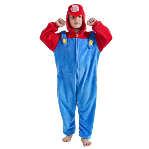 Ficlwigkis Kostüm Onesie Jumpsuit Kostüm Pyjama Fasching Kostüm für Damen Herren Erwachsene Karneval Halloween Kostüm (Rot/Kinder, 110) von Ficlwigkis