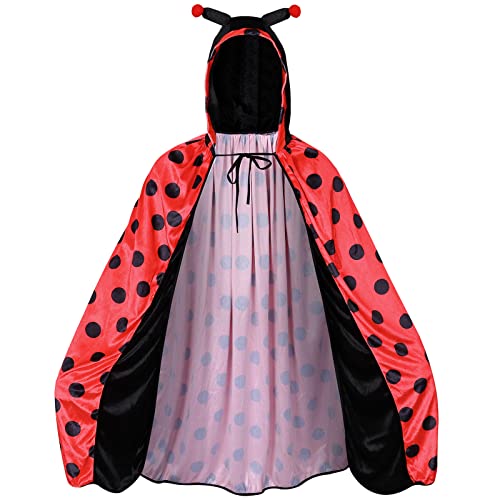 Ficlwigkis Ladybug Umhang Kostüm,Karneval Kostüm Damen Marienkäfer Umhang Faschingskostüme für Karneval Halloween (Rot, 100cm) von Ficlwigkis