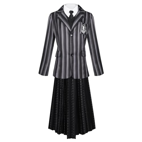 Ficlwigkis Wednesday Kostüm Damen Schwarz Kleid Karnival Kostüme Damen Wednesday Kostüme mit Halskette Ohrring Zubehör für Karnival Halloween Kostüm Damen (Style 2, 130) von Ficlwigkis