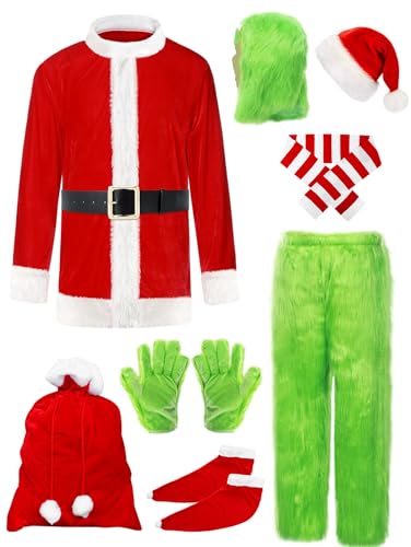 Ficlwigkis Weihnachtskostüm Weihnachten Outfits Erwachsene 9 PCS Set (Rot, XXL) von Ficlwigkis