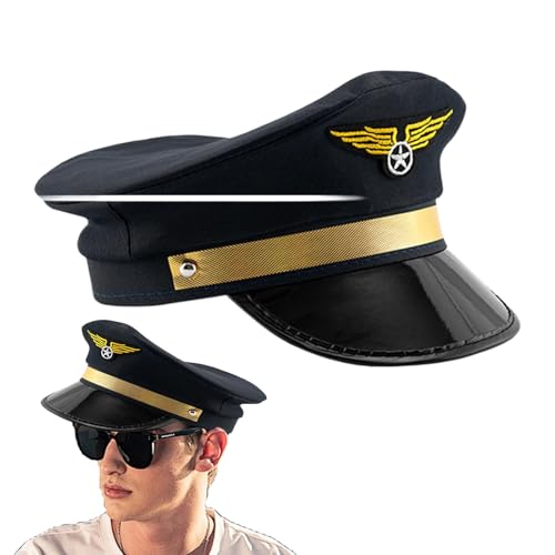 Fierudeng Fliegerpiloten-Kapitänshut, marineblau, verstellbare Pilotenhüte, Flugzeugkapitän, ein schönes Accessoire für Piloten, Flugzeuge oder Fluggesellschaften, Motto-Partys von Fierudeng