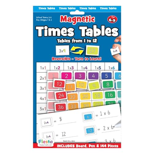 Fiesta Crafts Magnetic Times Tables for Kids - with 144 Reversible Magnetic Numbers, Board & Dry Wipe Pen - & Educational Toys for Kids' Early Maths Games & Skills - for 6+ Year Old Boys & Girls von Fiesta Crafts Ltd