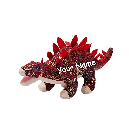 Fiesta Toys Personalisierter, schimmernder roter Stegosaurus-Dinosaurier, kleines Plüsch-Stofftier, Spielzeug mit Kundenname von Fiesta