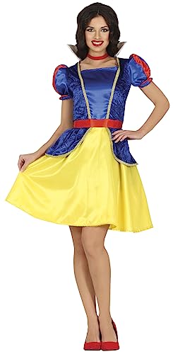 FIESTAS GUIRCA Fabelhafte Märchen Prinzessin Kostüm Damen – Kurzes Schnee Prinzessin Kleid Damen Blau Gelb – Märchen Königin Kostüm Damen – Kindheitshelden Kostüm Damen Größe L 40-42 von FIESTAS GUIRCA