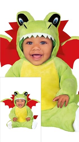 FIESTAS GUIRCA | Drache Baby Kostüm (12-18 Monate) - Inklusive Flügel, Kapuze, Schwanz und Overall - Tierkostüme für Halloween, Karneval und Kinderpartys - Ideal für Unisex Babys - Grün und Rot von FIESTAS GUIRCA