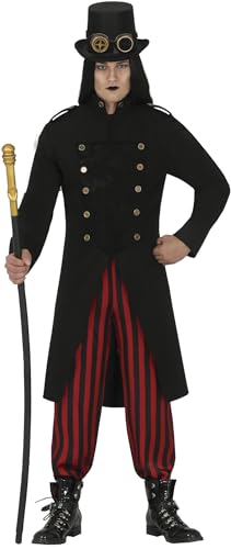 FIESTAS GUIRCA Elegantes Gothic Steampunk Herren Kostüm Größe L 52 – 54 inkl. Langer Schwarzer Mantel und Schwarz Rote Hose - Für Karneval/Fasching, Halloween, Steampunk, Cosplay und Themen Partys von FIESTAS GUIRCA