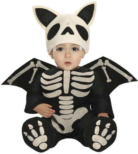 FIESTAS GUIRCA | Fledermaus Skelett Kostüm für Babys (18-24 Monate) - Flügel, Kapuze, Overall und Füße - Halloween Kostüme und Skelett Kostümpartys - Ideal für Unisex Babys - Schwarz und Weiß von FIESTAS GUIRCA