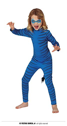 Fiestas Guirca Magische Blaue Katze Kinder Kostüm - Tigerin Kostüm Kinder ink. blau gestreifter Jumpsuit u. Schwanz - Alter 10-12 J.- Bengalischer Tiger Tier Kostüm Karneval, Fasching Kostüm Kinder von Fiestas Guirca